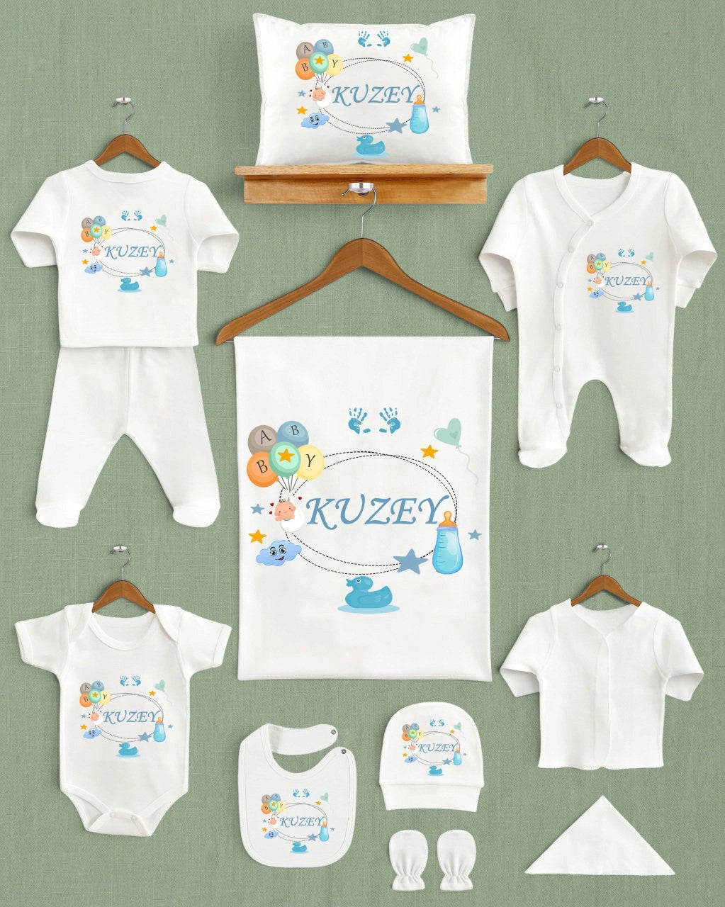 Mağazam Happy Baby 11'li ekru organik pamuklu isme özel yenidoğan hastane çıkışı seti