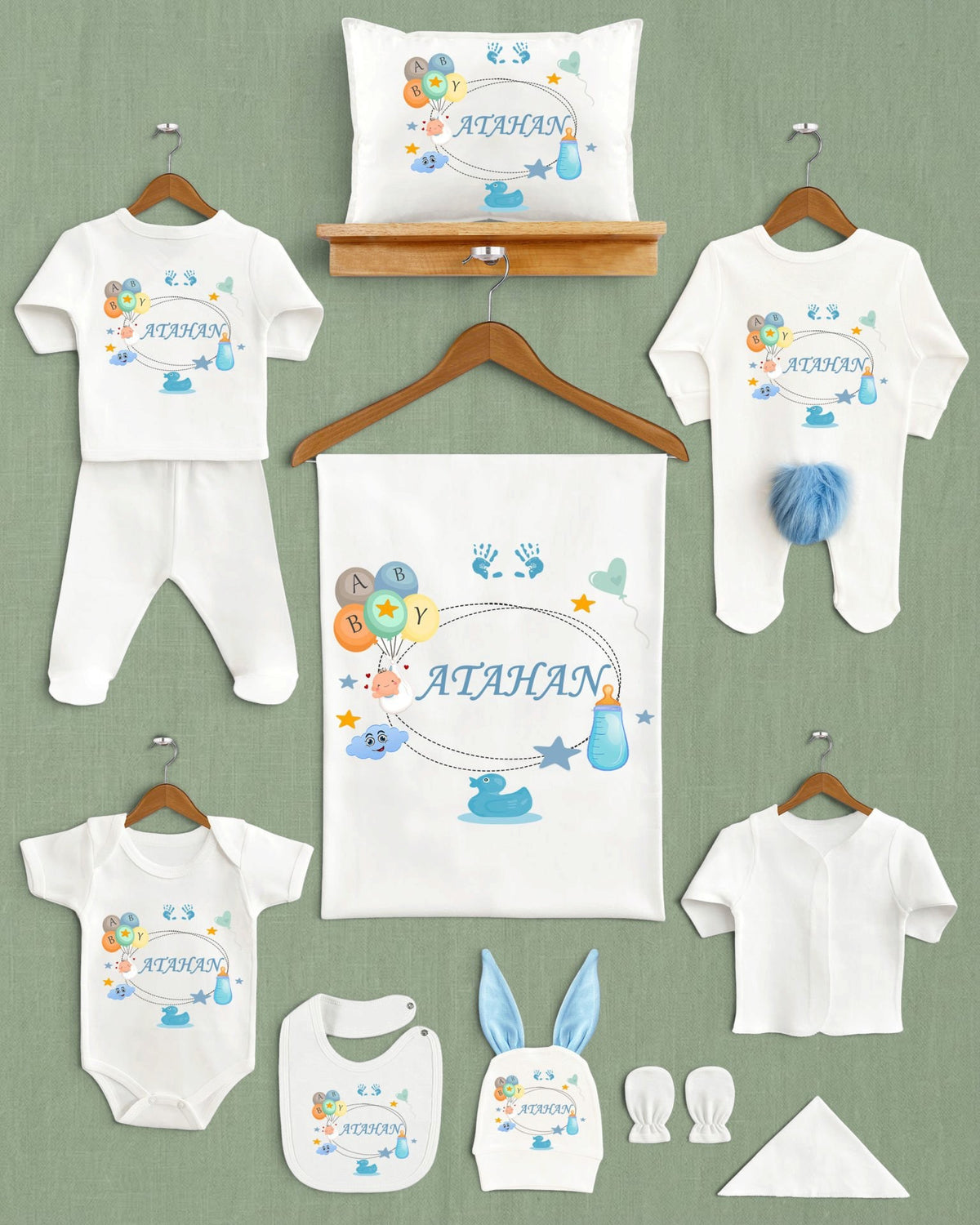 Cute Baby Ponponlu Tavşan Kulaklı 11'li Organik Hastane Çıkışı
